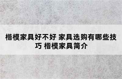 楷模家具好不好 家具选购有哪些技巧 楷模家具简介